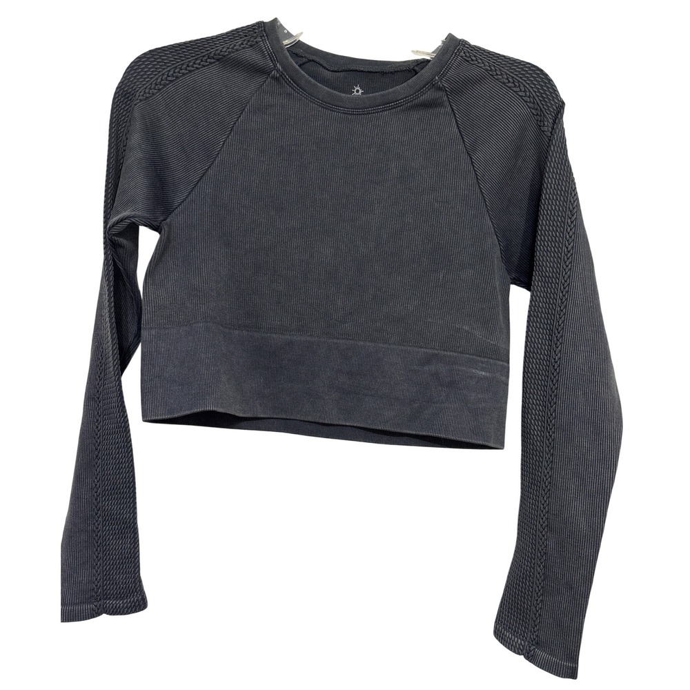 OFFLINE by Aerie Ribbed Cropped Long Sleeve Workout Top L Charcoal Grey‎